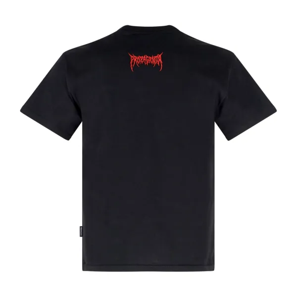 Propaganda - T-shirt nera Monster manica corta con ricamo logo fronte retro per 2