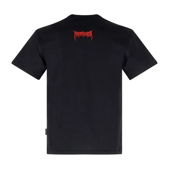Propaganda - T-shirt nera Monster manica corta con ricamo logo fronte retro per