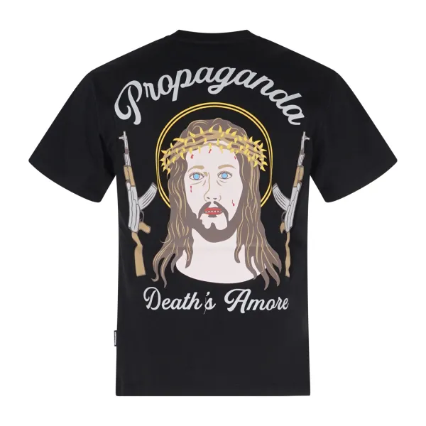 Propaganda - T-shirt nera Matador manica corta con ricamo logo fronte retro per