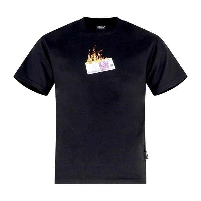 Propaganda - T-shirt nera Happiness manica corta con stampa logo fronte retro