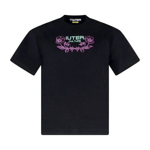 Iuter - T-shirt nera con stampa logo fronte e retro a rilievo per uomo |