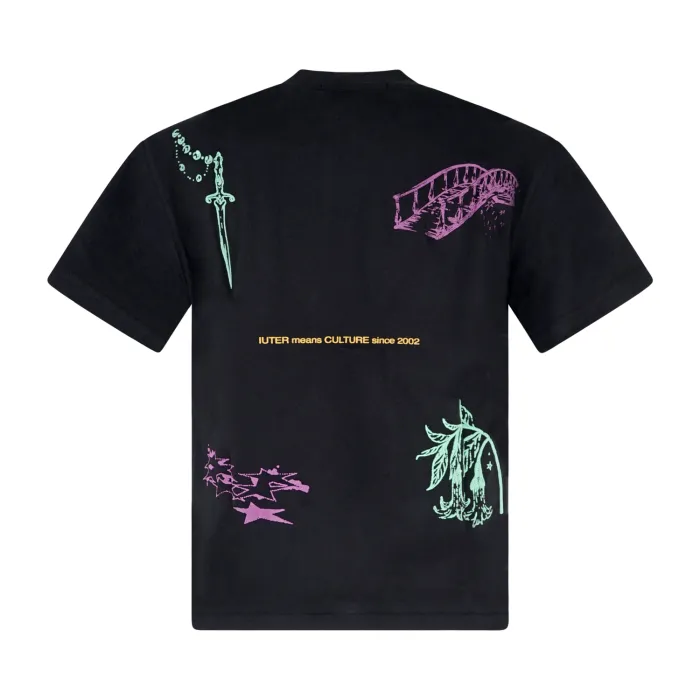 Iuter - T-shirt nera con stampa logo fronte e retro a rilievo per uomo |