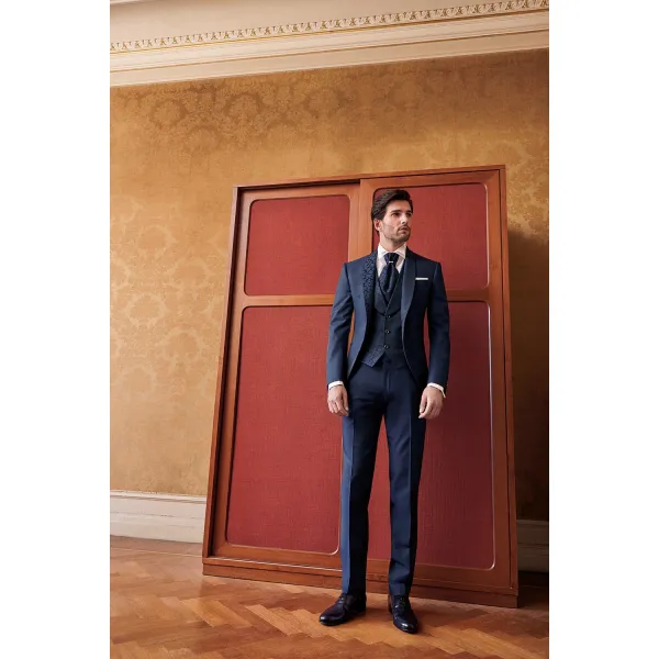 Lubiam 1911 Cerimonia - Abito smoking damascato blu per uomo | 