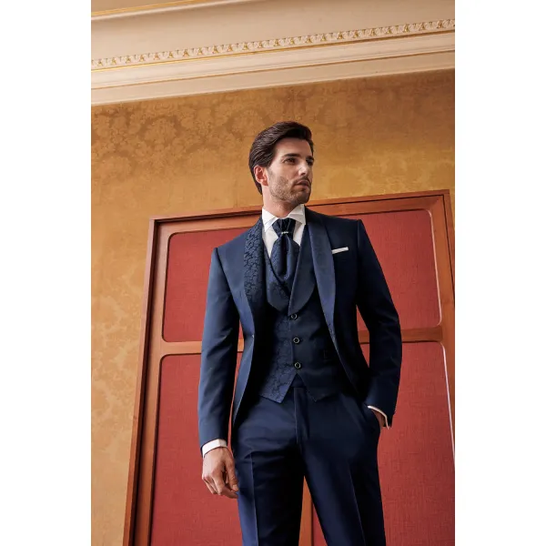 Lubiam 1911 Cerimonia - Abito smoking damascato blu per uomo |  2