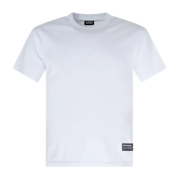 Propaganda - T-shirt bianca Label Bicolor manica corta con patch logo sul 2