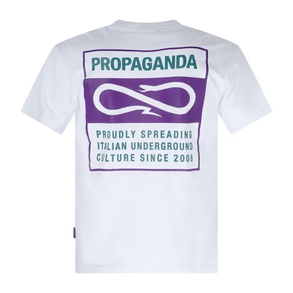 Propaganda - T-shirt bianca Label Bicolor manica corta con patch logo sul