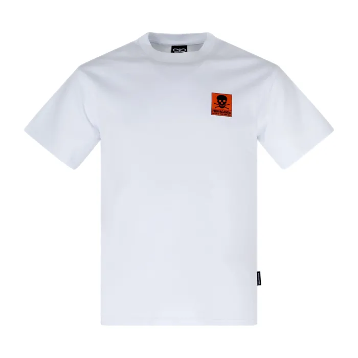 Propaganda - T-shirt bianca Danger manica corta con stampa logo fronte retro