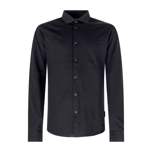 Armani Exchange - Camicia nero in tessuto tecnico con logo ricamato sul petto