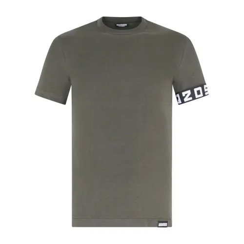 Dsquared2 - T-shirt verde manica corta con banda logo gotica sulla manica per