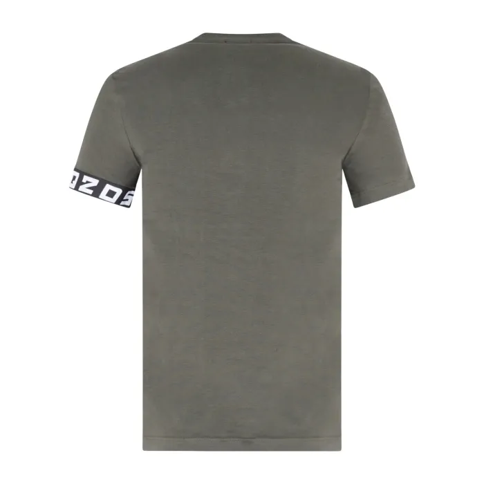 Dsquared2 - T-shirt verde manica corta con banda logo gotica sulla manica per