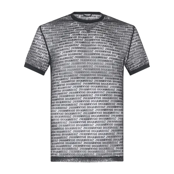Dsquared2 - T-shirt nera manica corta trasparente con logo allover per uomo |
