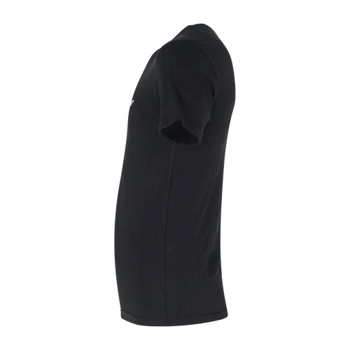 Emporio Armani - T-shirt nera manica corta con ricamo logo in viscosa a coste