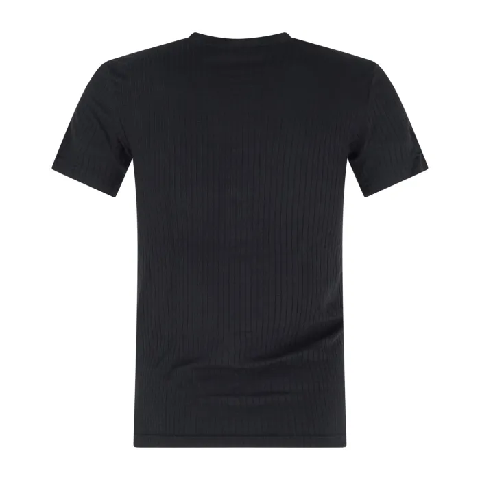 Emporio Armani - T-shirt nera manica corta con ricamo logo in viscosa a coste
