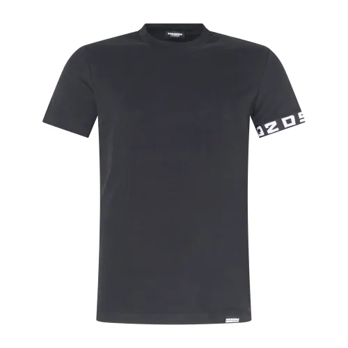Dsquared2 - T-shirt nera manica corta con banda logo gotica sulla manica per
