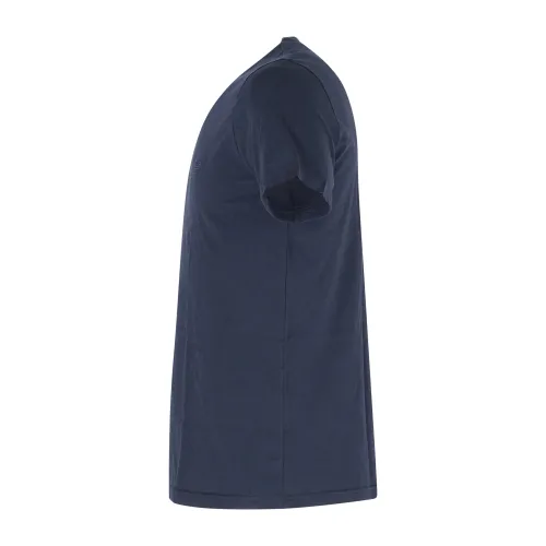 Emporio Armani - T-shirt blu manica corta con ricamo logo sul petto tono su