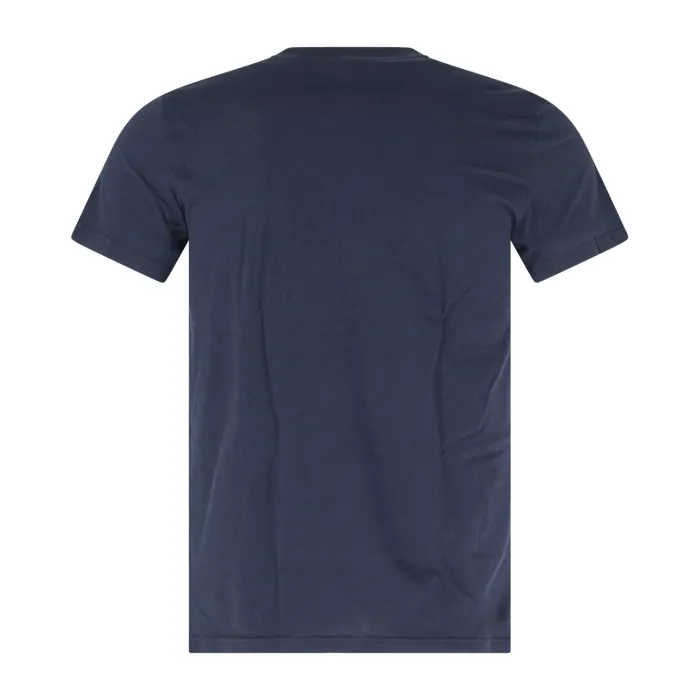 Emporio Armani - T-shirt blu manica corta con ricamo logo sul petto tono su