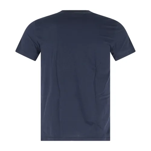 Emporio Armani - T-shirt blu manica corta con ricamo logo sul petto tono su