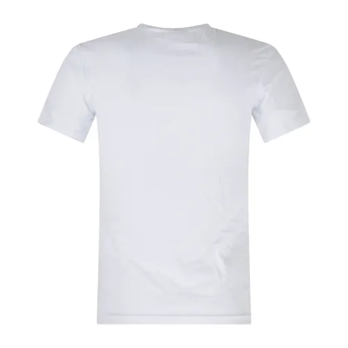 Emporio Armani - T-shirt bianca manica corta con ricamo logo in viscosa a coste