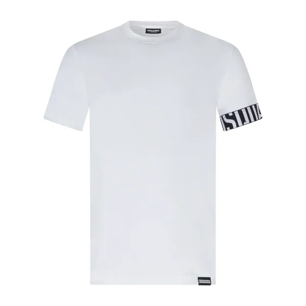 Dsquared2 - T-shirt bianca manica corta con banda logo sulla manica per uomo |