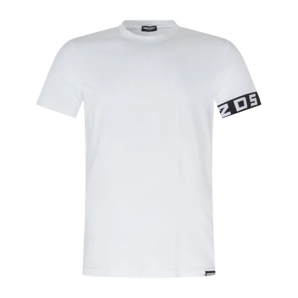 Dsquared2 - T-shirt bianca manica corta con banda logo gotica sulla manica per