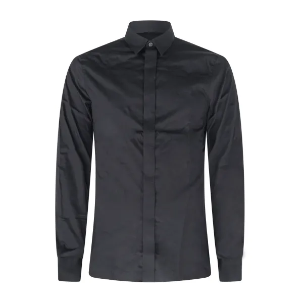 Armani Exchange - Camicia nera con logo ricamato con abbottonatura coperta per