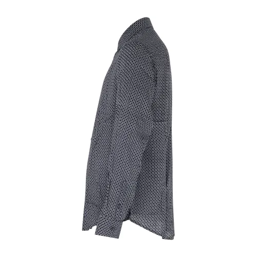 Armani Exchange - Camicia blu in viscosa ecosostenibile e logo allover per uomo