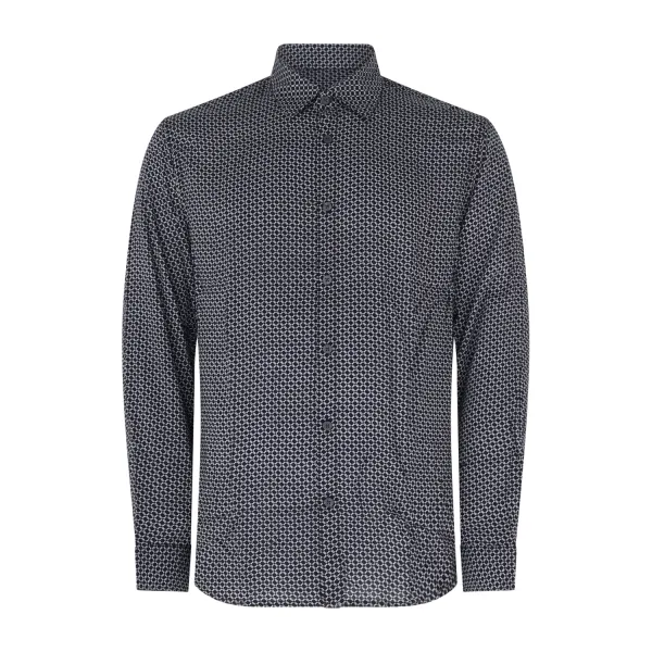 Armani Exchange - Camicia blu in viscosa ecosostenibile e logo allover per uomo