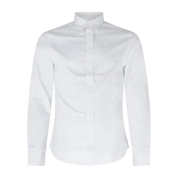 Armani Exchange - Camicia bianca con logo ricamato con abbottonatura coperta