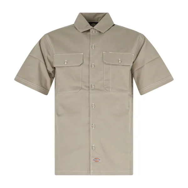 Dickies - Camicia beige maniche corte con doppio tascino sul petto per uomo |