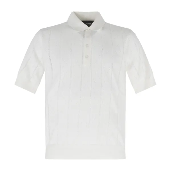 +39 Masq - Polo bianca manica corta con lavorazione traforata per uomo |