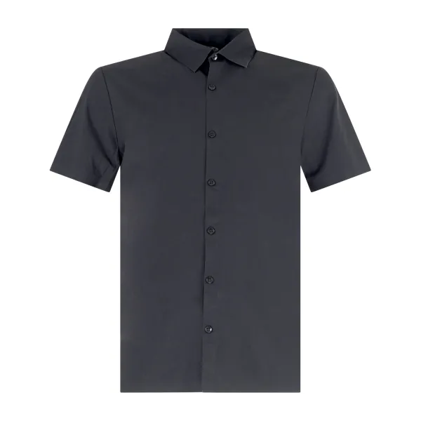 Unity - Camicia nera a mezza manica in tessuto tecnico con patch logo gommato