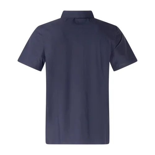 Unity - Camicia blu a mezza manica in tessuto tecnico con patch logo gommato