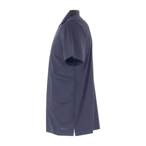 Unity - Camicia blu a mezza manica in tessuto tecnico con patch logo gommato
