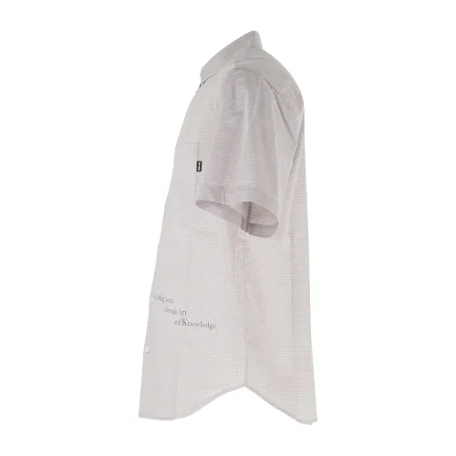 Iuter - Camicia beige maniche corte in cotone con stampa serigrafica per uomo |