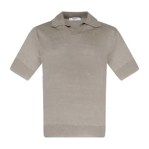 +39 Masq - Polo beige senza bottoni manica corta in lino per uomo | m7008-14-01