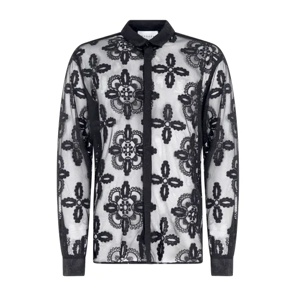 Marsem - Camicia nera manica lunga in pizzo di cotone per uomo | co11s t120 011