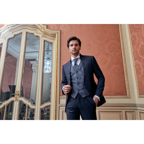 Lubiam 1911 Cerimonia - Abito coreano damascato blu per uomo |  2