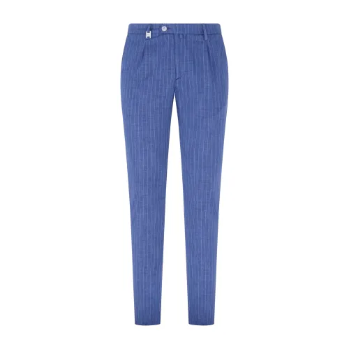 Barbati - Pantalone blu Vyto a righe in cotone tasca a filo con pence per uomo