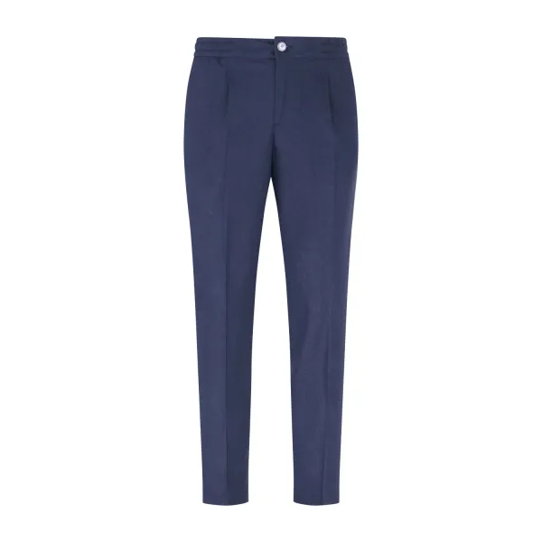 Barbati - Pantalone blu Berry in lino tasca a filo con elastico in vita e