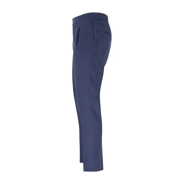 Barbati - Pantalone blu Berry in lino tasca a filo con elastico in vita e 2