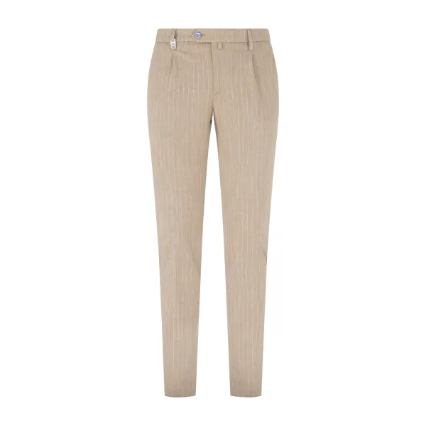 Barbati - Pantalone beige Vyto a righe in cotone tasca a filo con pence per