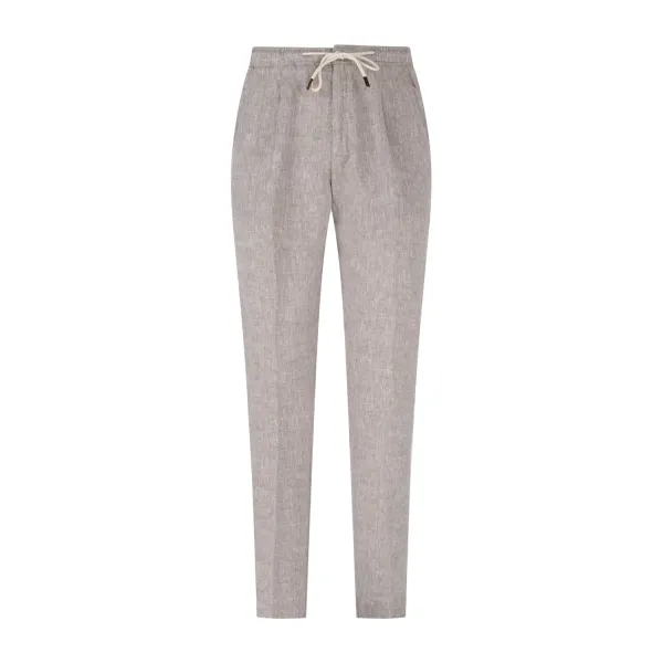 Luca Bertelli - Pantalone beige con elastico in vita e laccetti in lino con