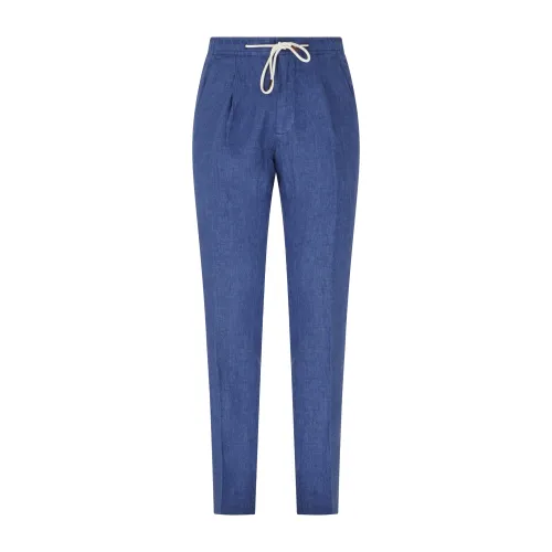 Luca Bertelli - Pantalone azzurro con elastico in vita e laccetti in lino con