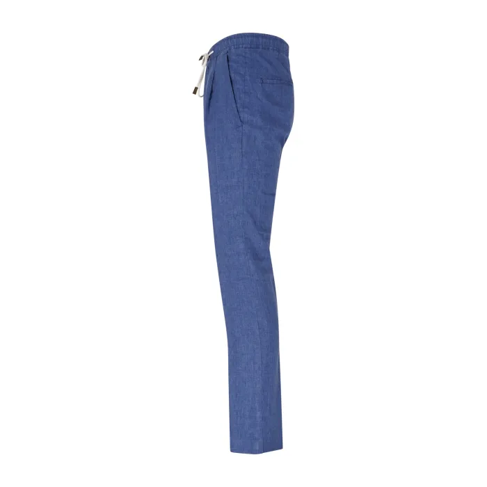 Luca Bertelli - Pantalone azzurro con elastico in vita e laccetti in lino con