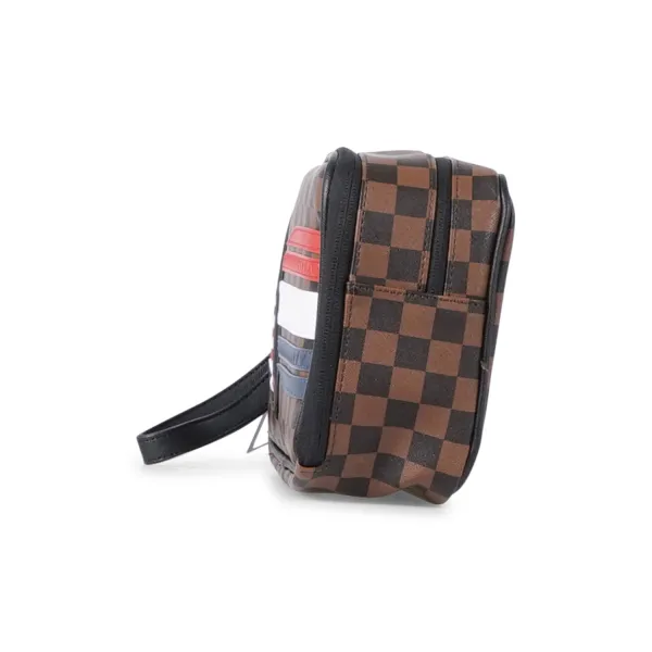 Sprayground - Borsa marrone con fantasia check all over e applicazione di bande 2