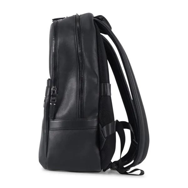 Armani Exchange - Zaino nero in pelle con tasca frontale con zip per uomo | 2