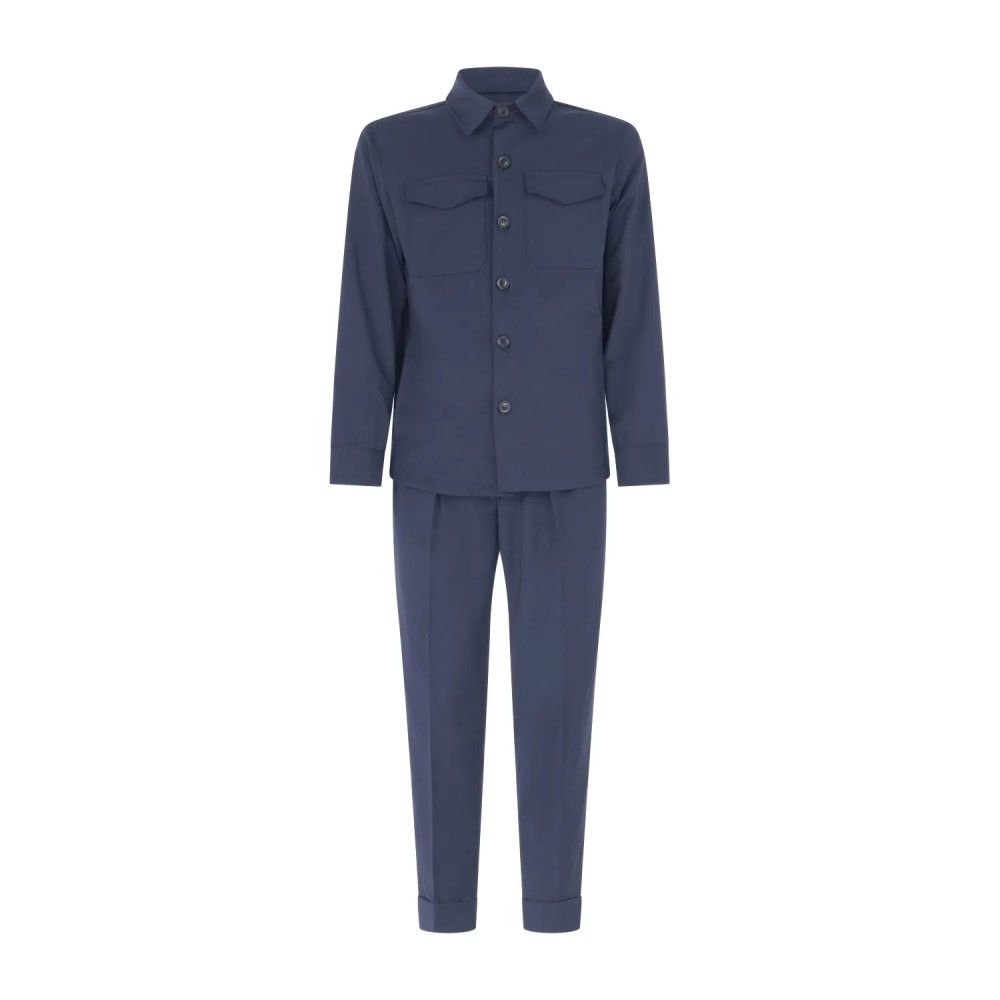 Alessandro Gilles - Abito blu overshirt in lana sfoderato con pantalone con