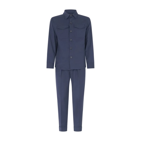 Alessandro Gilles - Abito blu overshirt in lana sfoderato con pantalone con