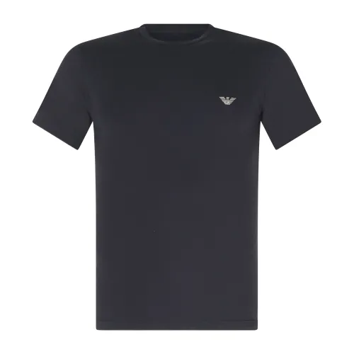 Emporio Armani - T-shirt nero manica corta con ricamo logo sul petto per uomo |