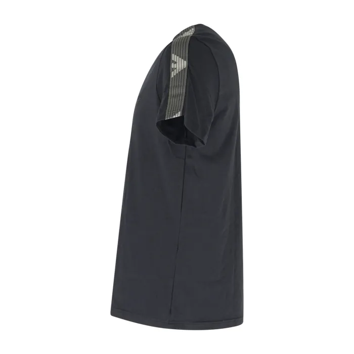 Emporio Armani - T-shirt nero manica corta con bande logate sulle spalle per
